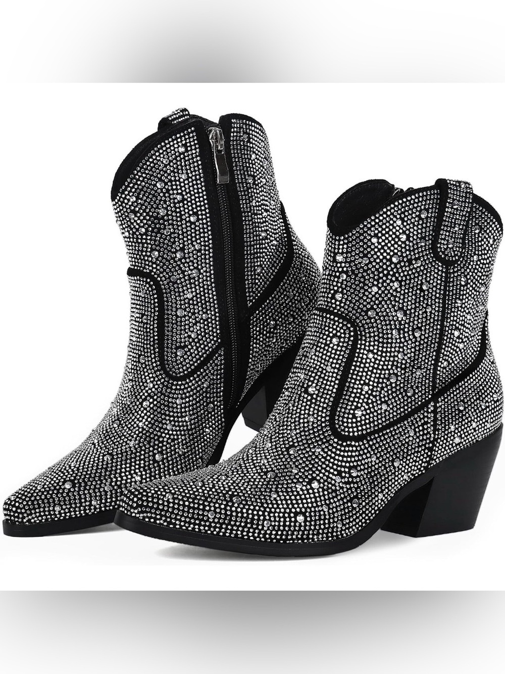 NIB Rhinestone Embellished Black Ankle Boots - Women's Fashion Booties